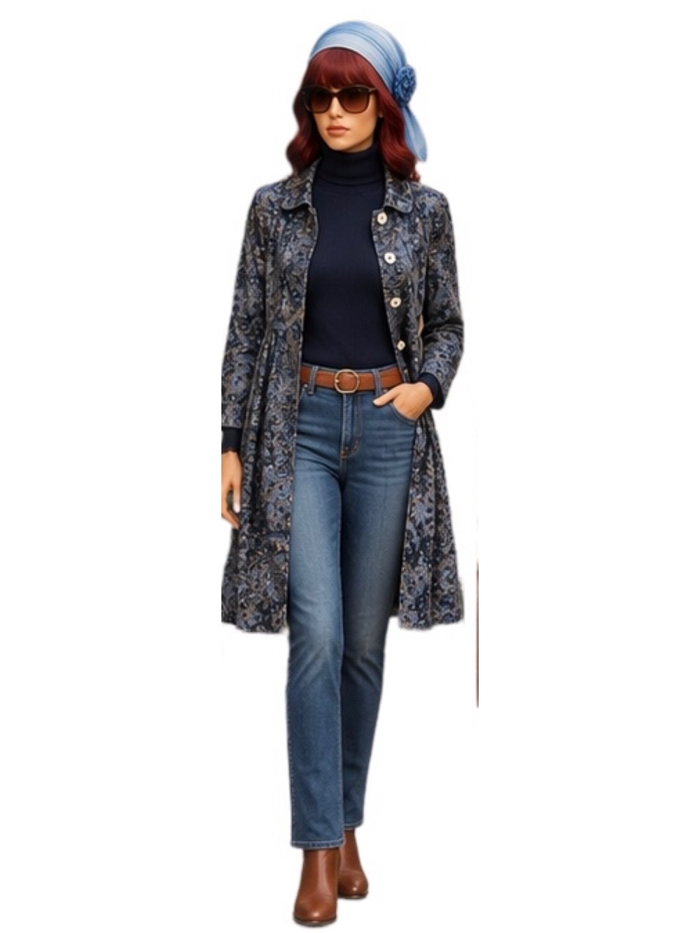 April Cornell Blue Paisley Swing Duster Coat Size L Cottagecore Whimsigoth Boho